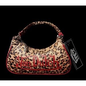 Von Dutch Leopard Print Mini Purse Y2K Shoulder Bag Red Trim NWT